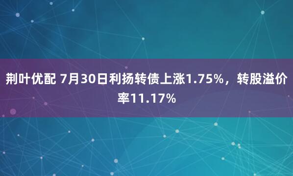荆叶优配 7月30日利扬转债上涨1.75%，转股溢价率11.17%
